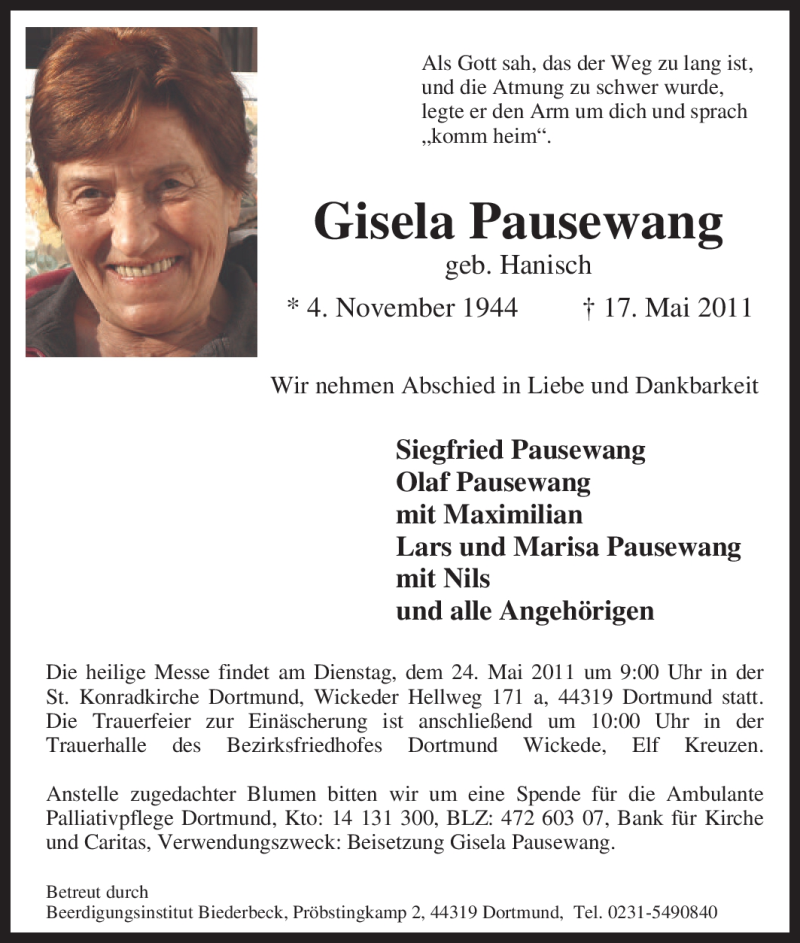 Traueranzeigen Von Gisela Pausewang Trauer In Nrw De