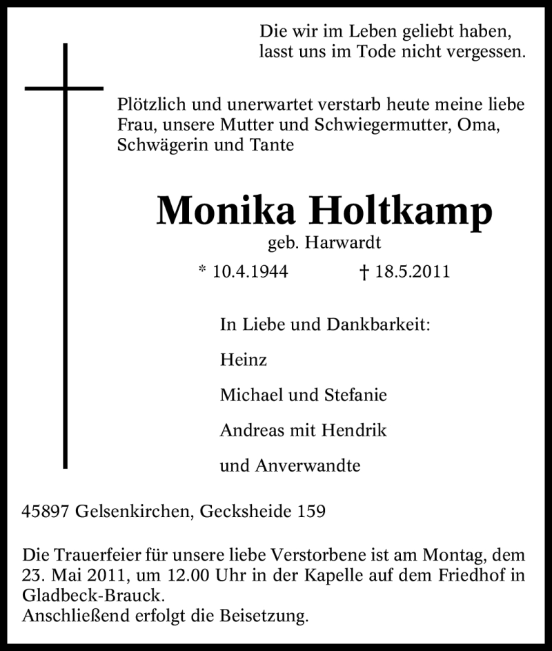 Traueranzeigen Von Monika Holtkamp Trauer In Nrw De