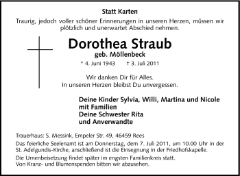 Traueranzeigen Von Dorothea Straub Trauer In Nrw De