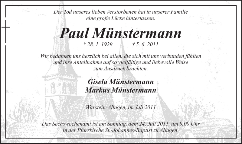 Traueranzeigen Von Paul M Nstermann Trauer In Nrw De