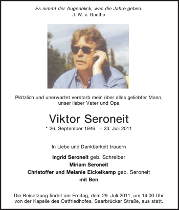 Traueranzeigen Von Viktor Seroneit Trauer In NRW De