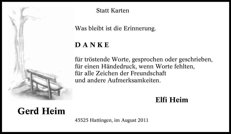 Traueranzeigen Von Gerd Heim Trauer In Nrw De