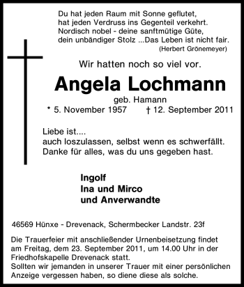 Traueranzeigen Von Angela Lochmann Trauer In NRW De