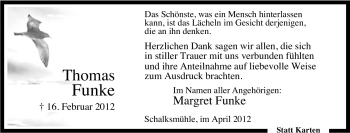 Traueranzeigen Von Thomas Funke Trauer In Nrw De