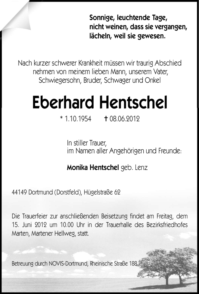 Traueranzeigen Von Eberhard Hentschel Trauer In Nrw De