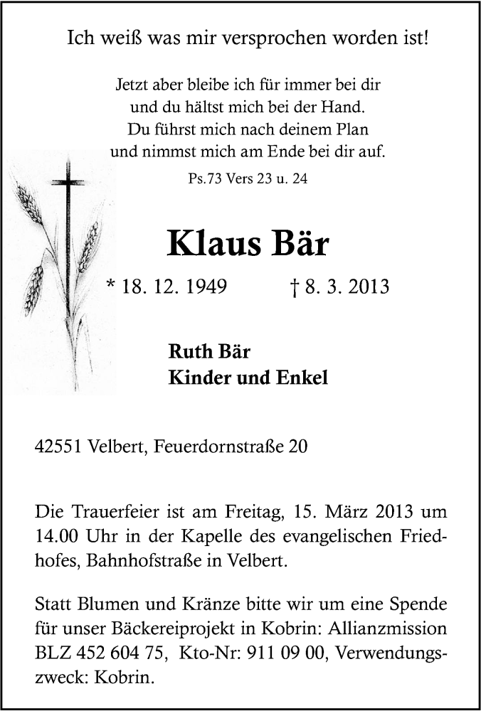 Traueranzeigen Von Klaus B R Trauer In Nrw De