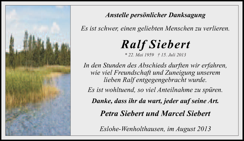 Traueranzeigen Von Ralf Siebert Trauer In Nrw De