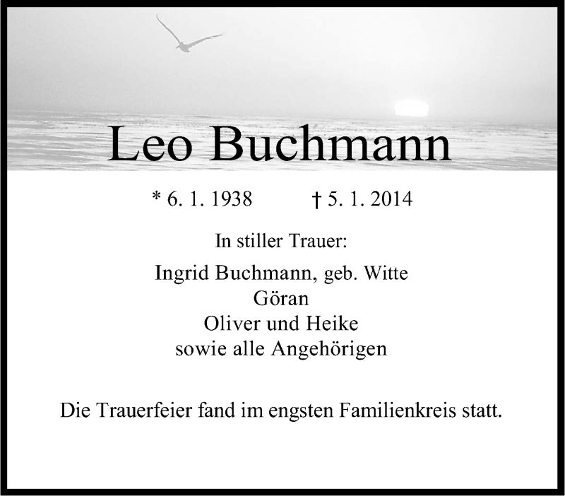 Traueranzeigen Von Leo Buchmann Trauer In Nrw De