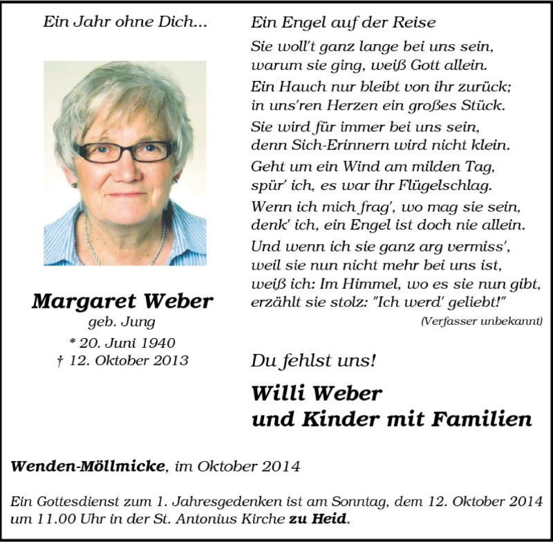 Traueranzeigen Von Margaret Weber Trauer In NRW De