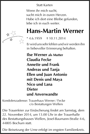 Traueranzeigen Von Hans Martin Werner Trauer In NRW De