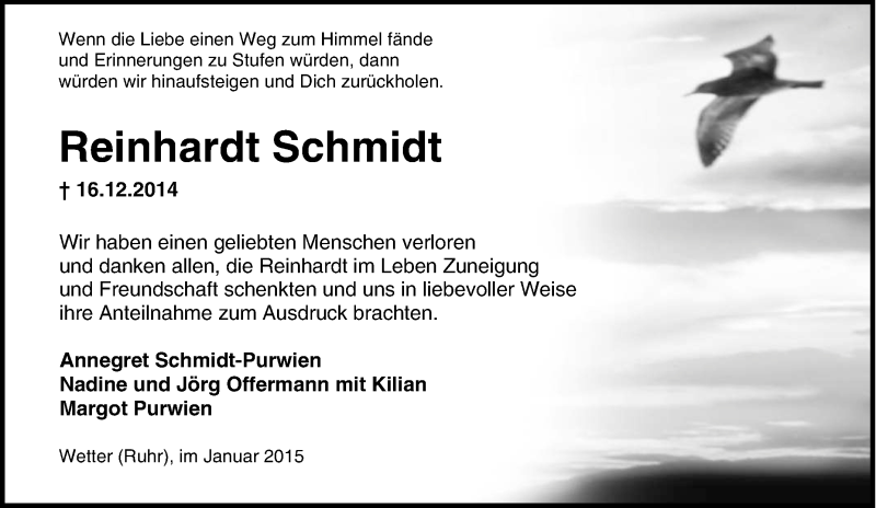 Traueranzeigen Von Reinhardt Schmidt Trauer In Nrw De