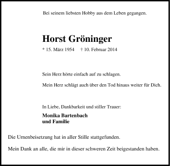 Traueranzeigen Von Horst Gr Ninger Trauer In Nrw De