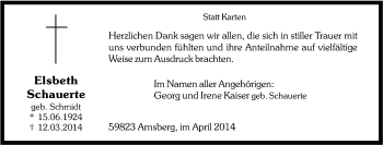 Traueranzeigen Von Elsbeth Schauerte Trauer In NRW De