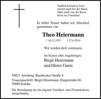 Traueranzeigen Von Theo Heiermann Trauer In NRW De