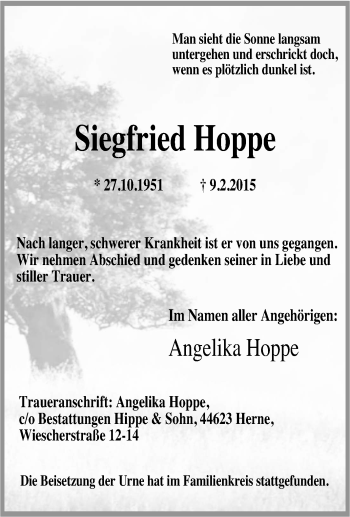 Traueranzeigen Von Siegfried Hoppe Trauer In NRW De