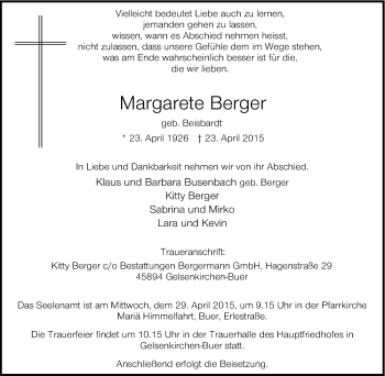 Traueranzeigen Von Margarete Berger Trauer In NRW De