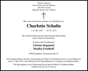 Traueranzeigen Von Charlotte Schulte Trauer In NRW De