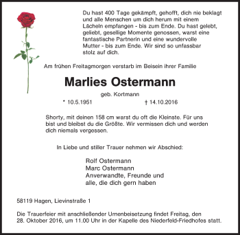 Traueranzeigen Von Marlies Ostermann Trauer In NRW De