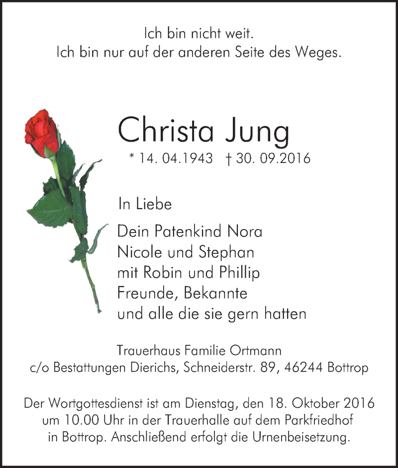 Traueranzeigen Von Christa Jung Trauer In Nrw De