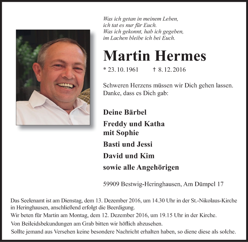 Traueranzeigen Von Martin Hermes Trauer In Nrw De