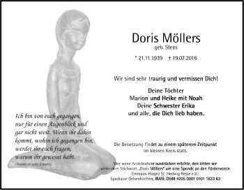 Traueranzeigen von Doris Möllers Trauer in NRW de