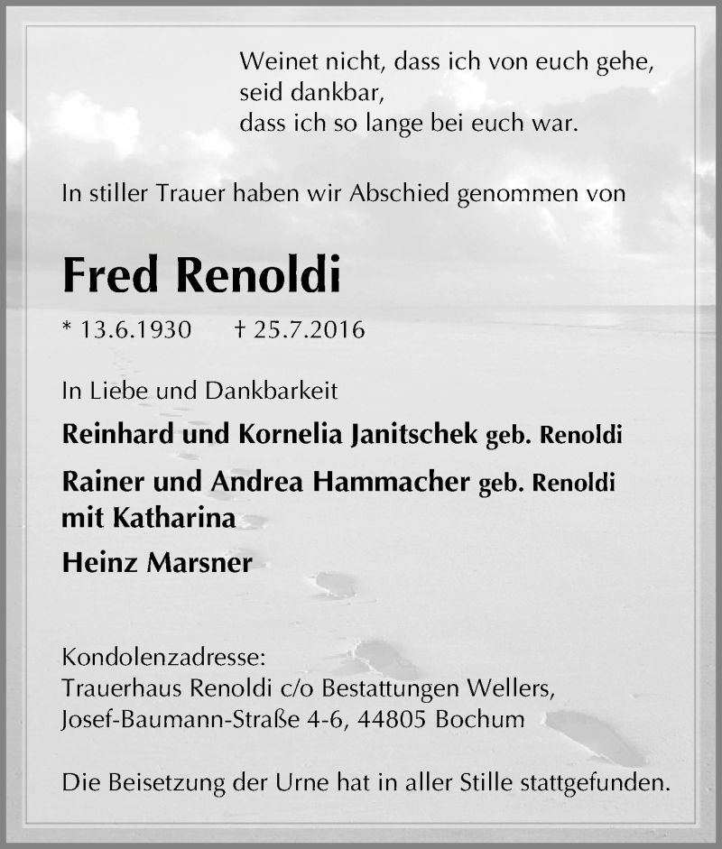 Traueranzeigen Von Fred Renoldi Trauer In Nrw De