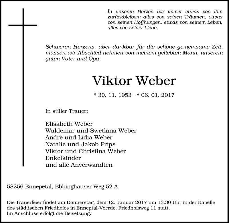 Traueranzeigen Von Viktor Weber Trauer In NRW De