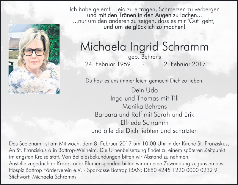 Traueranzeigen Von Michaela Ingrid Schramm Trauer In Nrw De