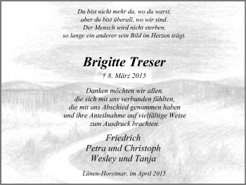 Traueranzeige von Brigitte Treser von Lüner Anzeiger