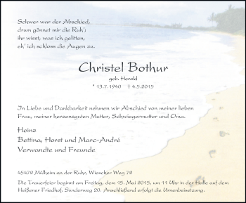 Traueranzeige von Christel Bothur von Mülheimer Woche