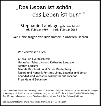 Traueranzeige von Stephanie Laudage von Kettwig Kurier