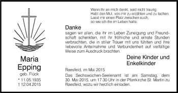 Traueranzeige von Maria Epping von Mülheimer Woche