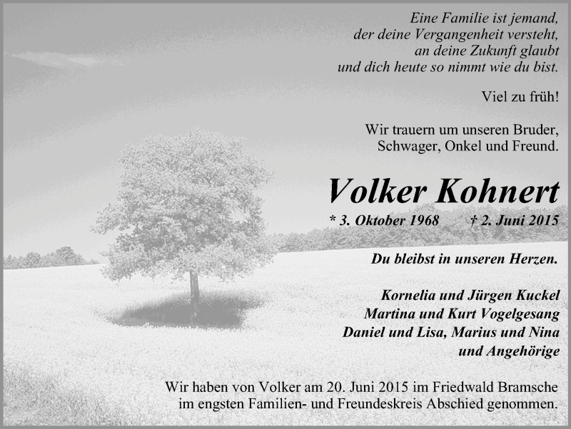  Traueranzeige für Volker Kohnert vom 27.06.2015 aus Lüner Anzeiger