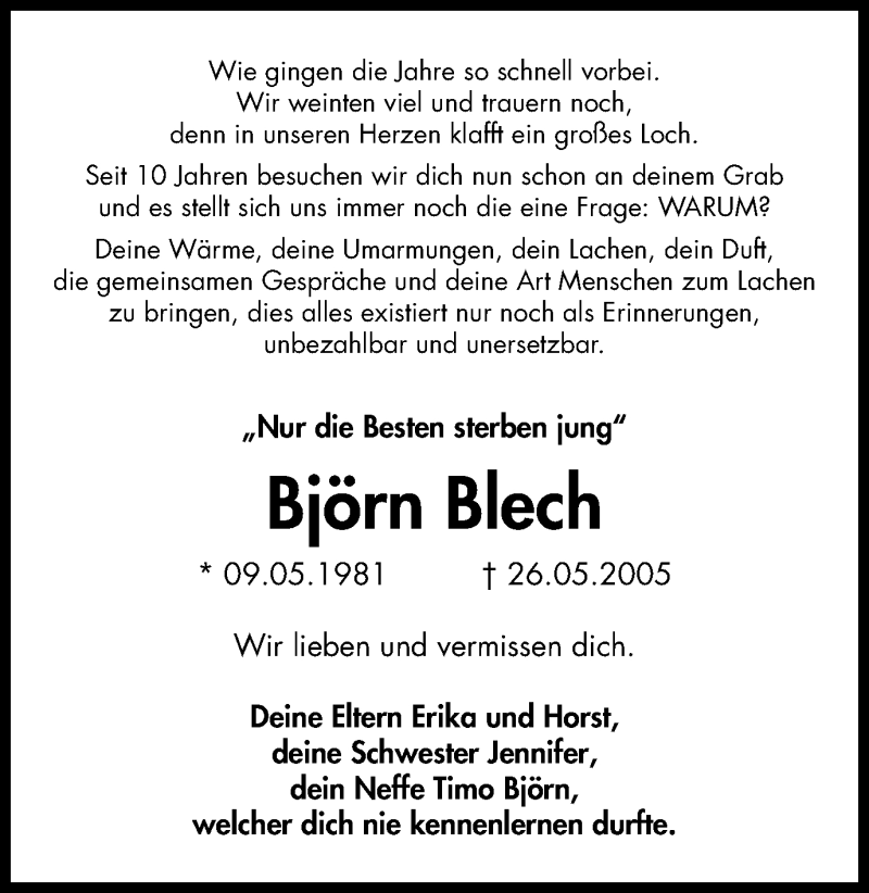 Traueranzeigen von Björn Blech TrauerinNRW.de