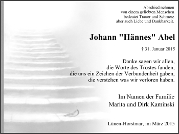 Traueranzeige von Johann Abel von Lüner Anzeiger