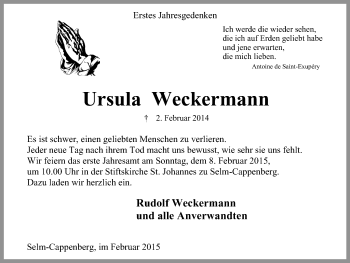 Traueranzeige von Ursula Weckermann von Lüner Anzeiger