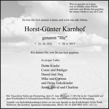 Traueranzeige von Horst-Günter Karnhof von Stadtspiegel Gelsenkirchen