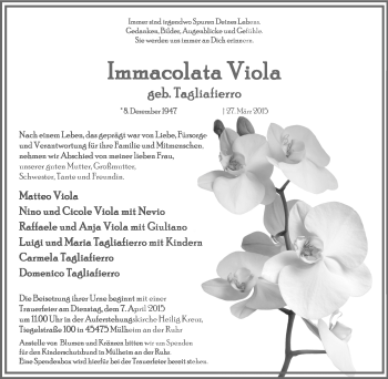 Traueranzeige von Immacolata Viola von Mülheimer Woche