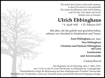 Traueranzeige von Ulrich Ebbinghaus von Stadtanz.Castrop-Rauxel