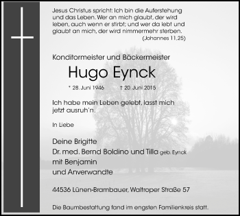 Traueranzeige von Hugo Eynck von Lüner Anzeiger