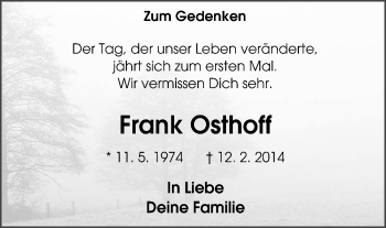 Traueranzeige von Frank Osthoff von WVW Anzeigenblätter