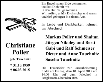 Traueranzeige von Christiane Poller von Lüner Anzeiger