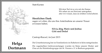 Traueranzeige von Helga Dortmann von Stadtspiegel Bochum