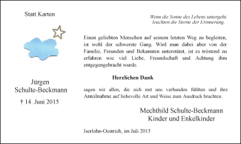 Traueranzeige von Jürgen Schulte-Beckmann von Stadtspiegel Iserlohn + Hemer