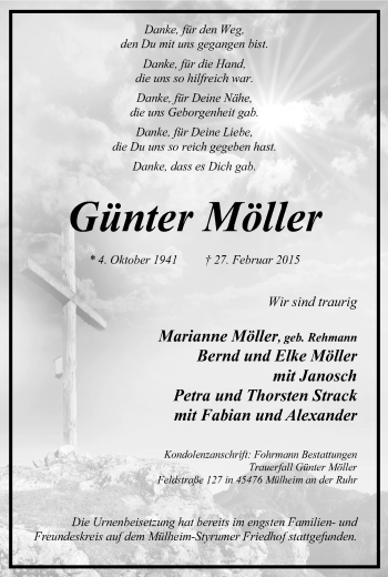 Traueranzeige von Günter Möller von Mülheimer Woche