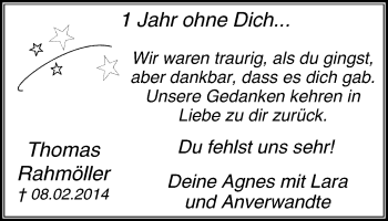 Traueranzeige von Thomas Rahmöller von Lüner Anzeiger