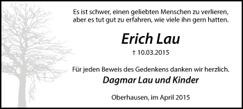 Traueranzeige von Erich Lau von Wochen-Anzeiger Oberhausen