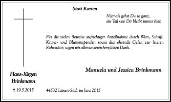 Traueranzeige von Hans-Jürgen Brinkmann von Lüner Anzeiger