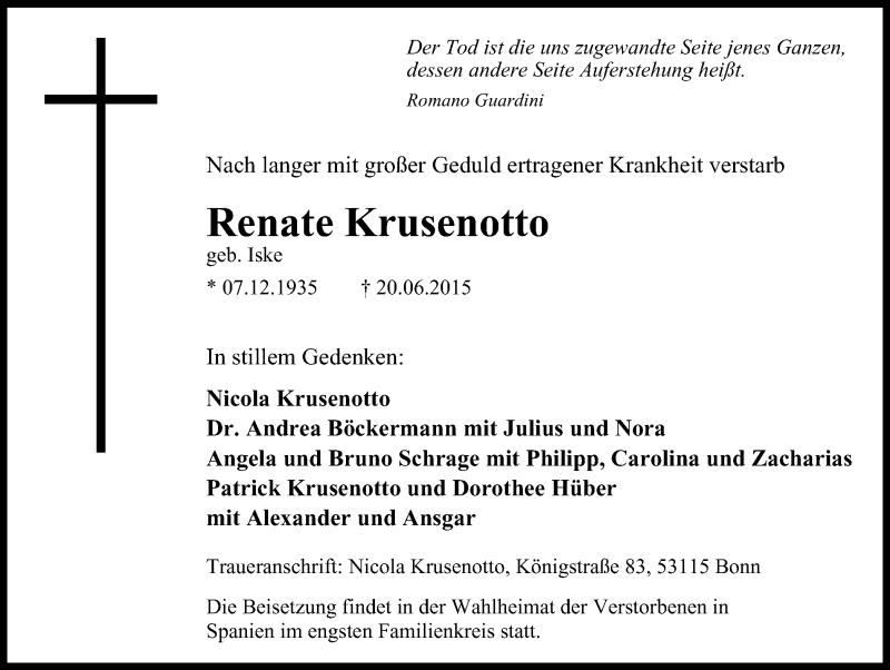  Traueranzeige für Renate Krusenotto vom 01.07.2015 aus wap Schwelm/Gevelsberg/Ennepetal