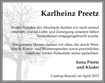 Traueranzeige von Karlheinz Preetz von Stadtanz.Castrop-Rauxel
